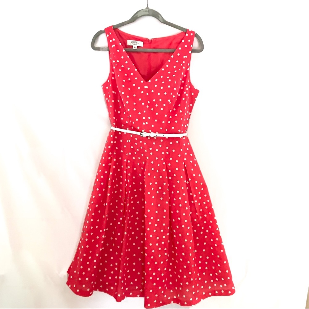 Kasper Red Polka Dot Fit-N-Flare Dress 8